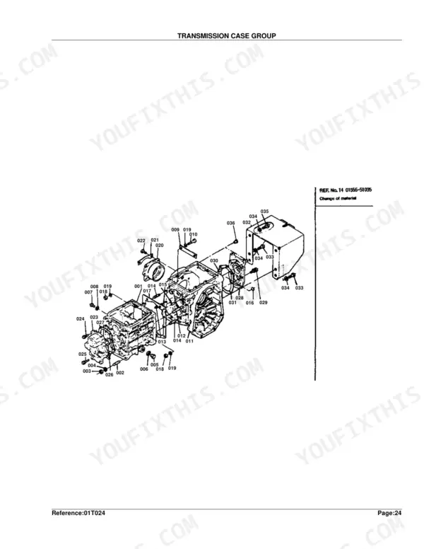 Kubota B5100D-P transmission case group exploded view diagram with numbered component parts