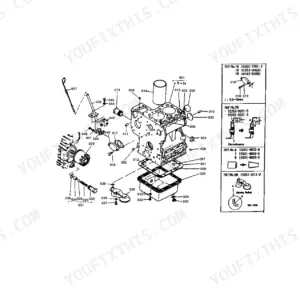 Kubota B5100D-P crankcase group exploded view diagram with numbered parts and reference callouts