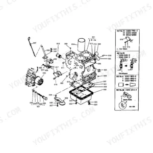 Kubota B5100E-P B5100E B5100D-P B5100E-PT crankcase group exploded view diagram with numbered parts and reference callouts