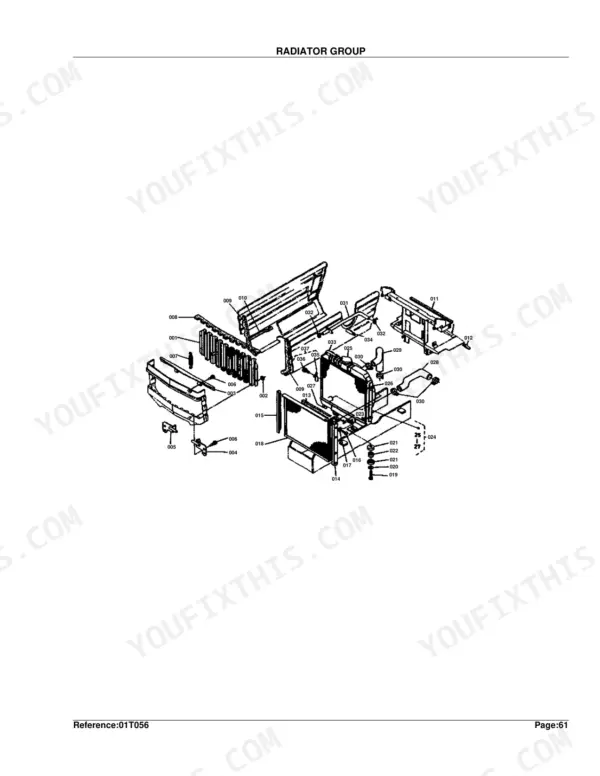 Kubota B5200D radiator group exploded view diagram with numbered component parts