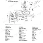 Kubota B6000 front axle exploded view diagram showing inner structure and numbered parts including gears, bearings, shafts, seals, and universal joints