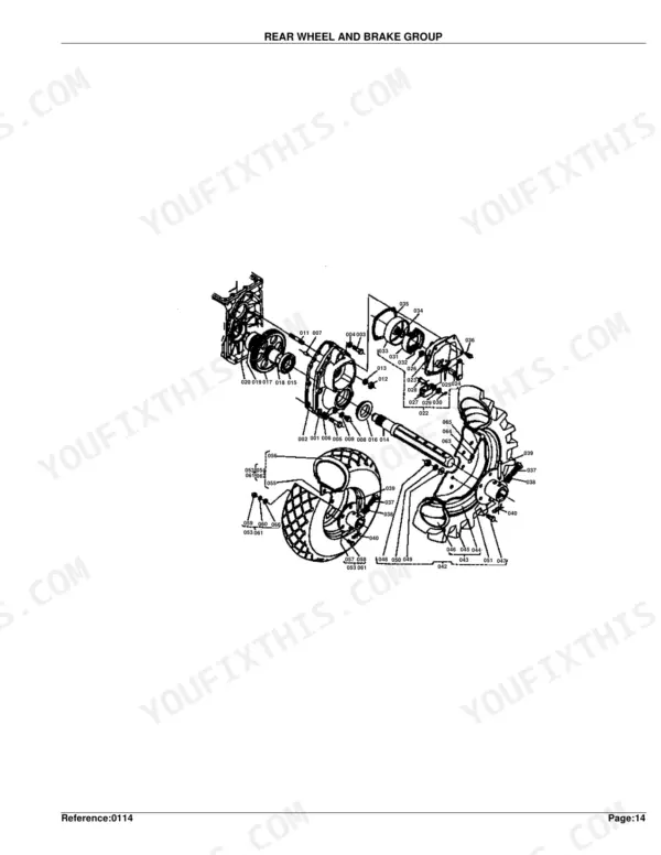 Kubota B6000 rear wheel and brake group exploded view diagram with numbered parts
