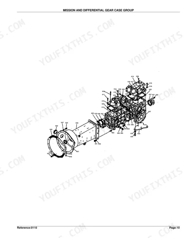 Kubota B6000 mission and differential gear case group exploded view diagram with numbered parts