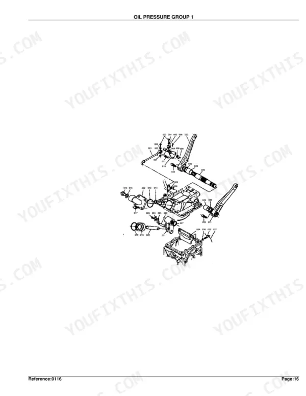 Kubota B6000 oil pressure group 1 exploded view diagram with numbered component parts