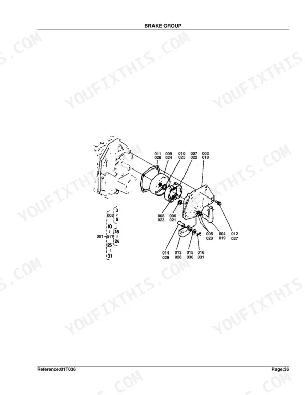 Kubota B6100E-P brake group exploded view diagram with numbered component parts