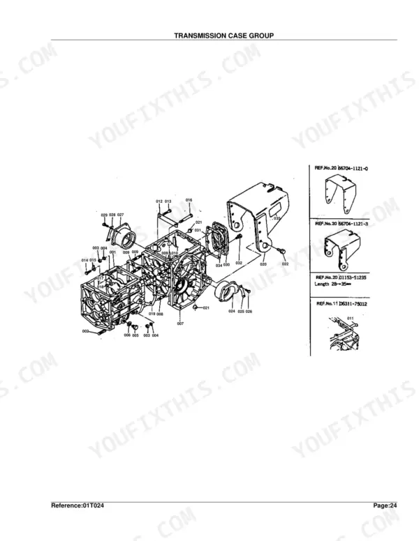 Kubota B6100E-P transmission case group exploded view diagram with numbered component parts and reference callouts