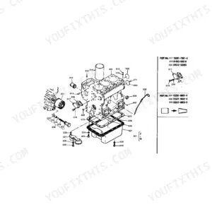 Kubota B6100E-P crankcase group exploded view diagram with numbered component parts and reference numbers