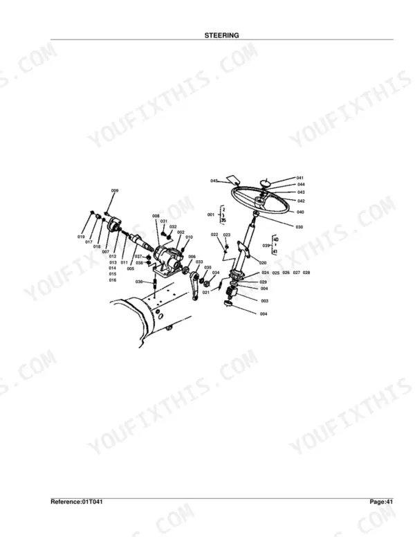 Kubota B6100HST-D steering system exploded view diagram with numbered component parts and assembly references