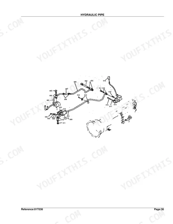 Kubota B6100HST-D hydraulic pipe system exploded view diagram with numbered component references
