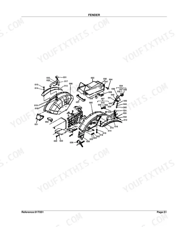 Kubota B6100HST-E fender exploded view diagram with numbered parts reference