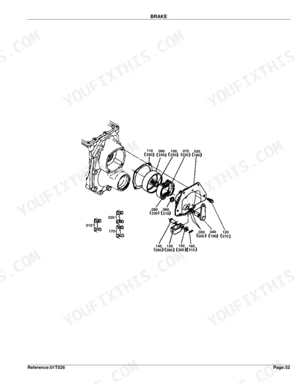 Kubota B6200D brake system exploded view diagram with numbered component parts and reference callouts