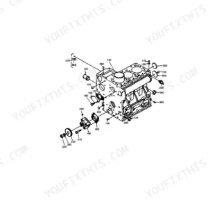 Kubota B6200D crankcase exploded view diagram with numbered component parts and assembly references