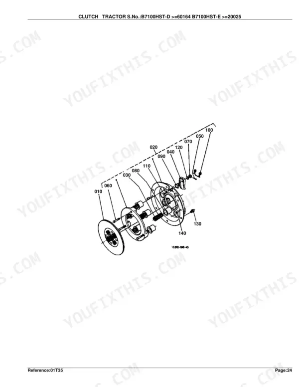 Kubota B7100HST-D B7100HST-E clutch assembly exploded view diagram with numbered parts