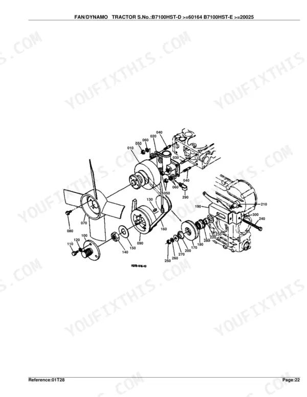 Kubota B7100HST-D B7100HST-E fan dynamo tractor exploded view diagram with numbered component parts