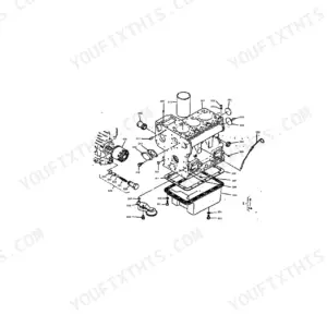 Kubota B7100HST-D crankcase exploded view diagram with numbered parts and oil pan assembly