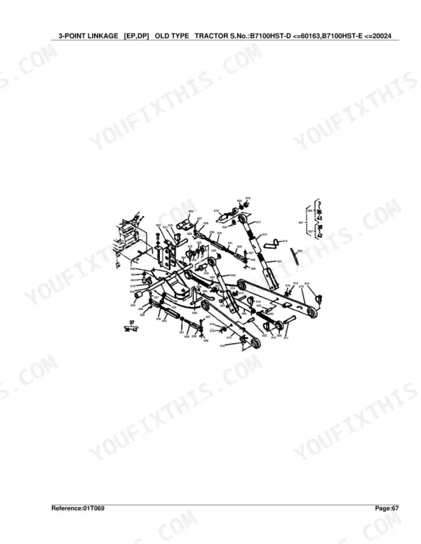 Kubota B7100HST-D 3-point linkage old type exploded view diagram with numbered parts