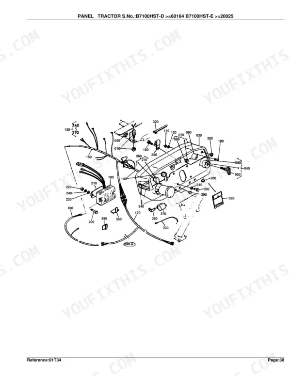 Kubota B7100HST-E panel tractor exploded view diagram with numbered parts and component callouts