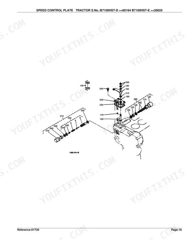 Kubota B7100HST-E speed control plate exploded view diagram with numbered component parts and assembly details