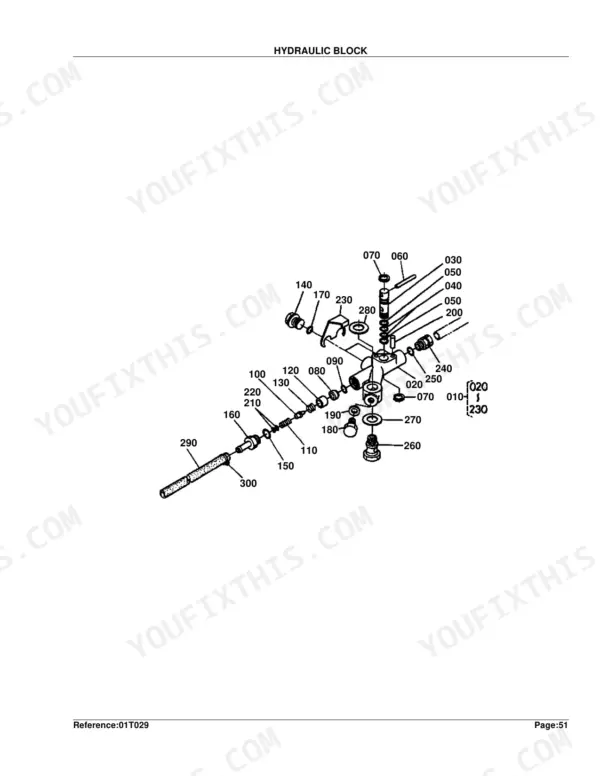 Kubota B7200D hydraulic block exploded view diagram with numbered component parts and assembly references