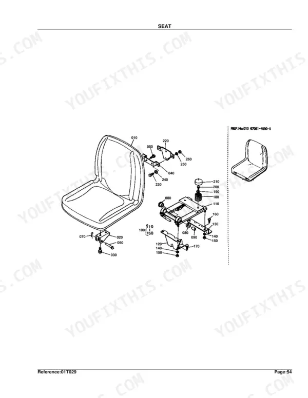 Kubota B7200HSTD seat exploded view diagram with numbered component parts and assembly reference