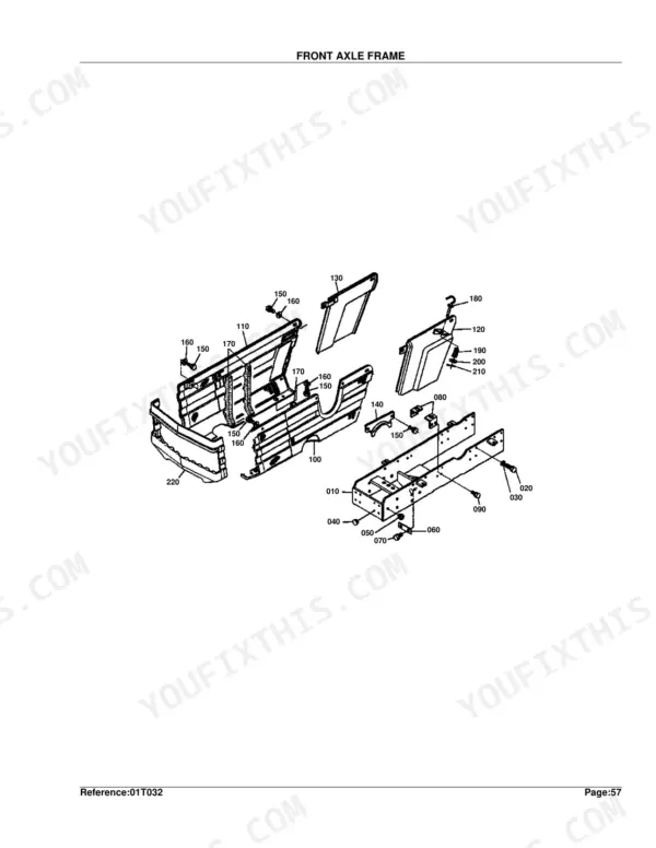 Kubota B7200HSTD front axle frame exploded view diagram with numbered component parts