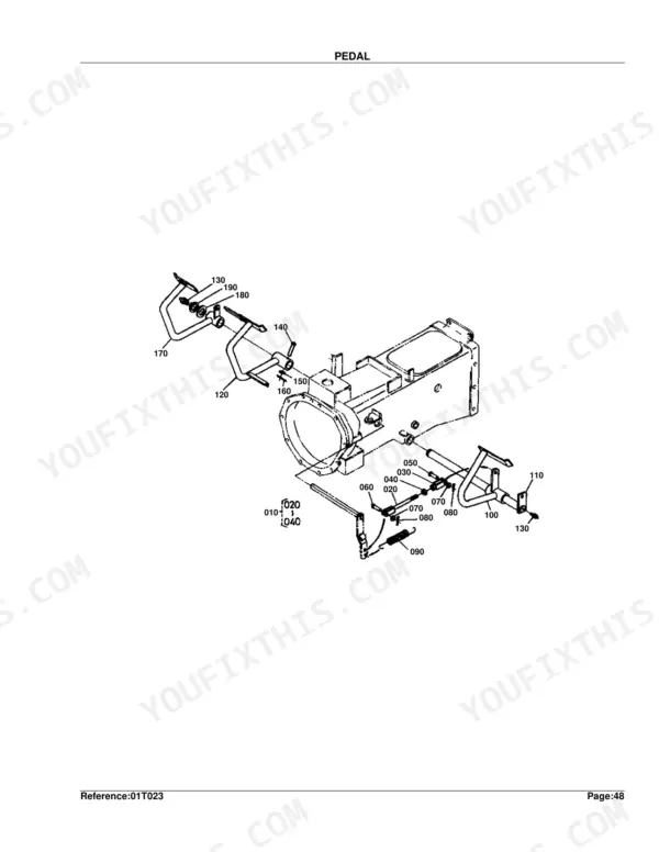 Kubota B7200HSTD pedal assembly exploded view diagram with numbered component parts