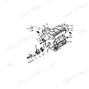 Kubota B7200HSTD crankcase D850-LA-H D950-LA-H exploded view diagram with numbered parts