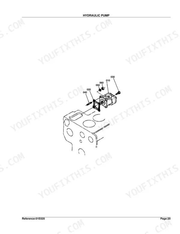 Kubota B7200HSTD hydraulic pump exploded view with numbered component parts 010-060