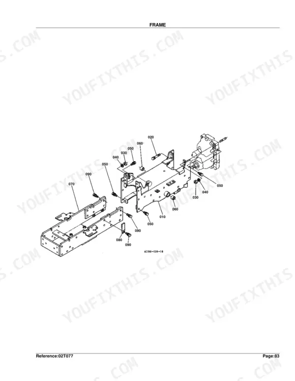 Kubota B7300HSD frame exploded view diagram with numbered component parts and assembly references