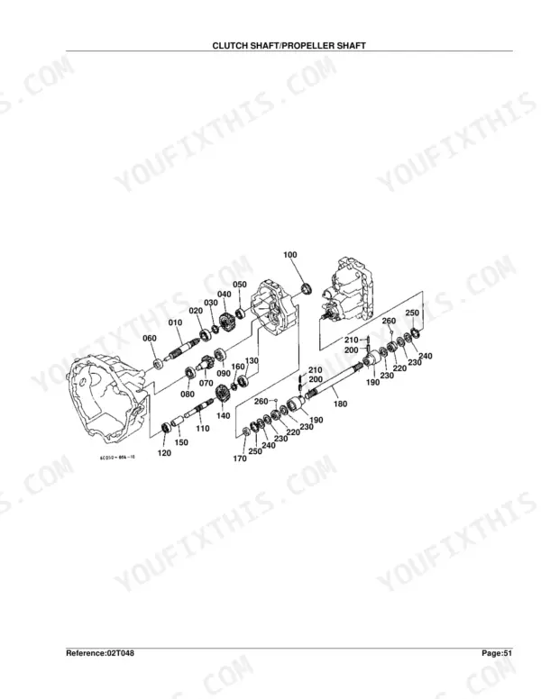 Kubota B7300HSD clutch shaft propeller shaft exploded view diagram with numbered component parts