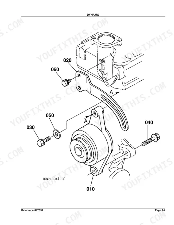Kubota B7300HSD Dynamo alternator exploded view diagram with numbered parts 010-060