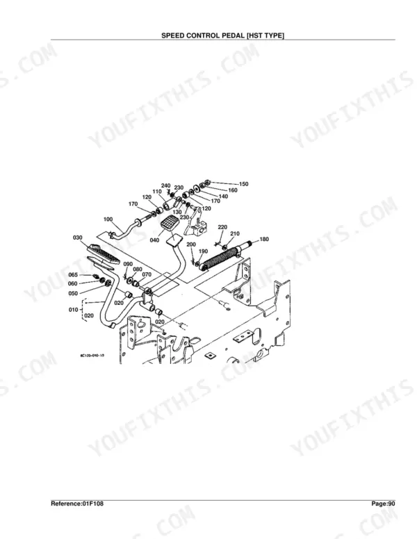 Kubota B7400HSD speed control pedal HST type exploded view diagram with numbered component parts