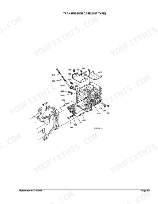 Kubota B7400HSD transmission case HST type exploded view diagram with numbered component parts