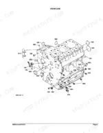 Kubota B7410D crankcase exploded view diagram showing engine block, drain cock, plugs, and internal components.