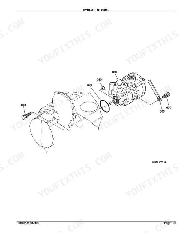 Kubota B7510HSD exploded view diagram of the hydraulic pump assembly with numbered components and O-ring seal.