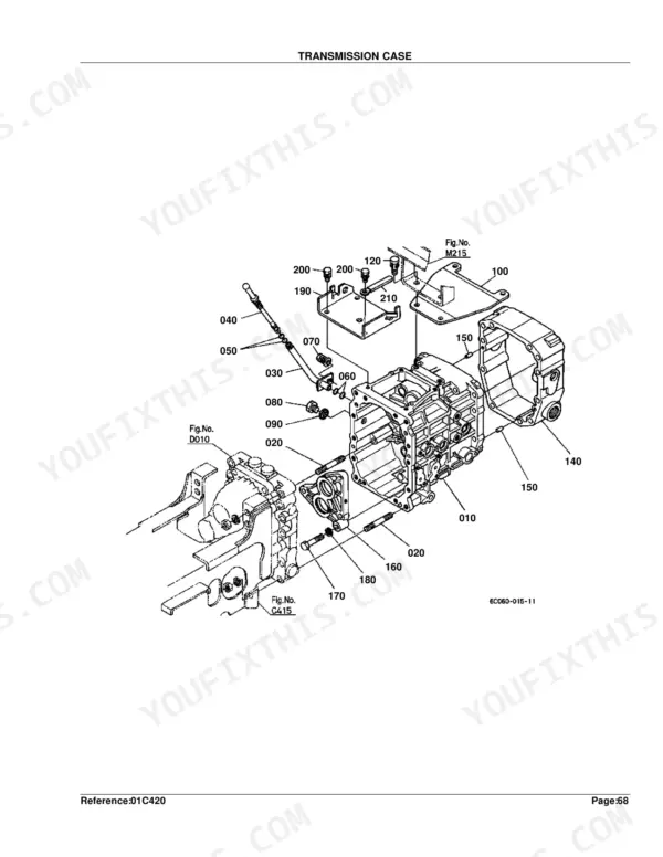 Kubota B7800HSD exploded view diagram of the transmission case assembly and associated mounting components.