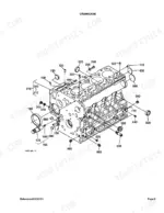 kubota-b7800hsd-tractor-parts-catalog-engine-parts-7.webp Kubota B7800HSD engine crankcase exploded view diagram showing block, plugs, pins, and mounting hardware components.