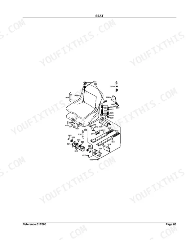 Kubota B8200DP exploded view diagram of the operator seat assembly, including seat rails, springs, and mounting hardware.