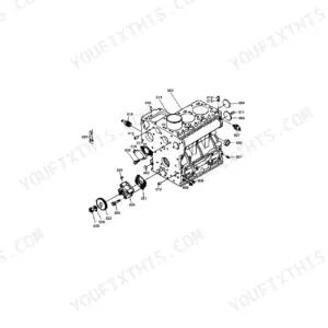 Kubota B8200DP exploded view diagram of the engine crankcase assembly with numbered component parts list.