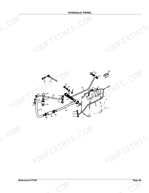 Kubota B8200DP exploded view diagram of hydraulic piping components, hoses, and connectors.