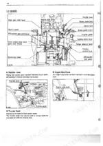 kubota-b8200e-to-4wd-tractor-operator-manual-f-3240-controls-17.webp Kubota B8200E (2WD), B8200D (4WD) operator controls diagram showing levers, pedals, throttle, and engine stop knob.