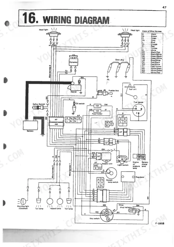 Kubota B8200E (2WD), B8200D (4WD) electrical wiring diagram showing battery, starter, dynamo, and lighting circuits.