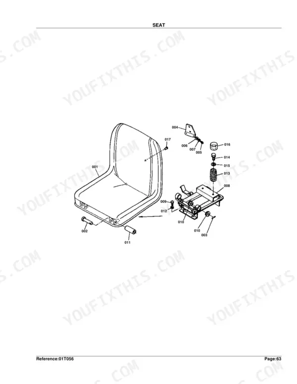 Kubota B8200HST-DP exploded view diagram of the operator seat assembly, including mounting hardware and springs.