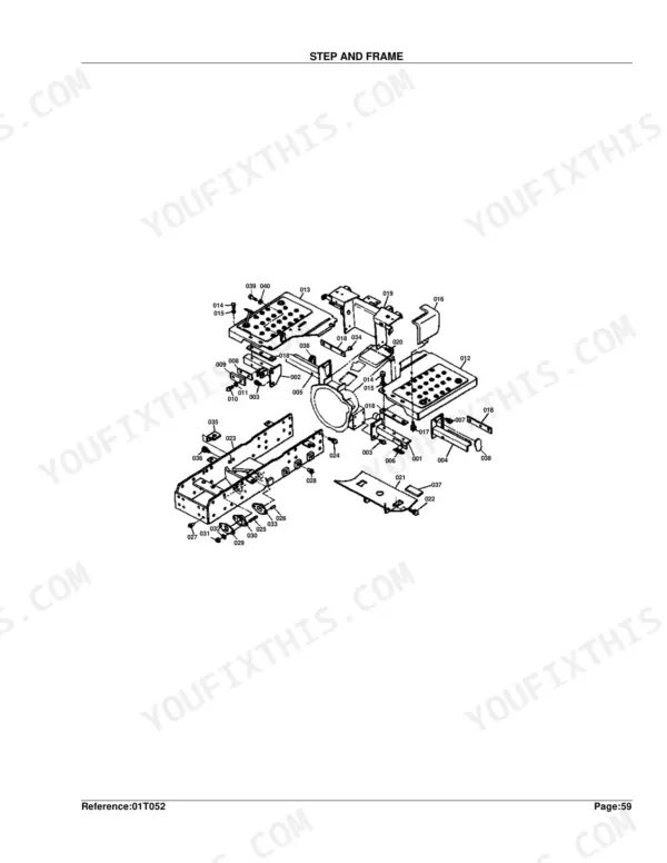 Kubota B8200HST-DP exploded view diagram of the step and frame assembly with numbered component parts.