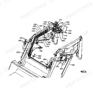 Kubota BF300-A hydraulic pipe control valve exploded view diagram with numbered component parts