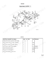 kubota-bh65-backhoe-attachment-parts-catalog-boom-parts-10.webp Kubota BH65 boom exploded view diagram and parts list for labels, pins, bolts, and nuts.