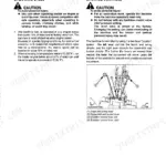 Kubota BH70 operating instructions page showing backhoe controls, joystick lever diagram, and safety caution notes.