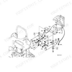 Kubota BH75 exploded view diagram of the swing cylinder assembly, showing hydraulic cylinders, pins, and mounting hardware.