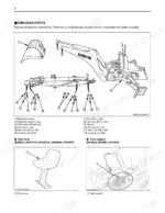kubota-bh77-backhoe-assembly-instructions-7k503-7916-2-exploded-view-7.webp Kubota BH77 backhoe exploded view showing bucket, dipperstick, main frame, pins, bolts, seat assembly, and seat support components.