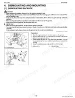 kubota-bh77-backhoe-workshop-manual-9y121-05440-procedures-52.webp Kubota BH77 backhoe dismounting procedure, showing swing lock pin location and stabilizer height preparation steps.